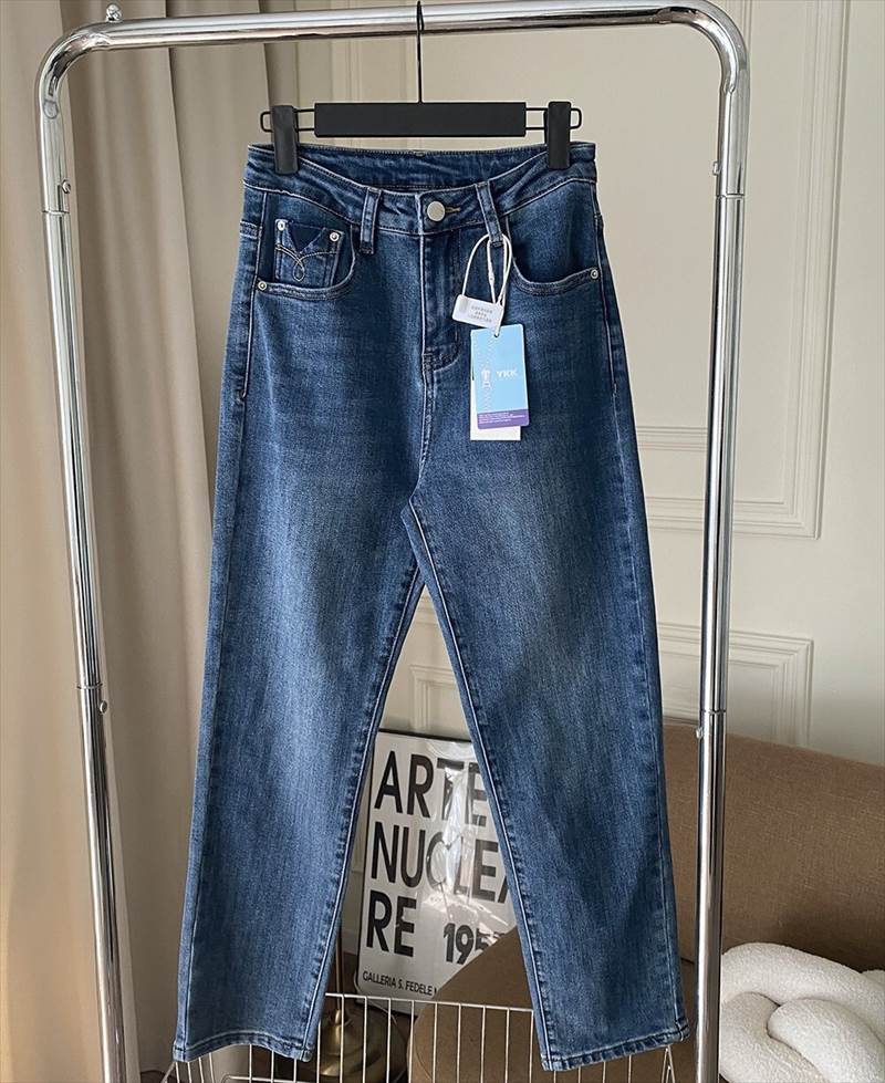 ウォッシュ加工 ジーンズ シガレットパンツ レディース パンツ ボトムス Gパン 9分丈 アンクル丈 ストレート 5ポケット 色落ち加工 ファスナー ハイウエスト ブルーデニム かわいい 大人可愛い