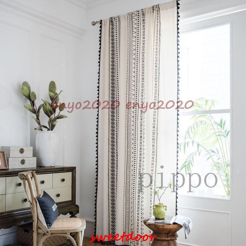 カーテン 間仕切り 突っ張り棒付き ロング のれん 半分遮光 綿麻 白黒 目隠し 仕切り 穴不要 遮光 遮像 洗える 巾幅150cm 穴あけ/ポール