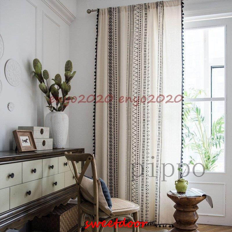 カーテン 間仕切り 突っ張り棒付き ロング のれん 半分遮光 綿麻 白黒 目隠し 仕切り 穴不要 遮光 遮像 洗える 巾幅150cm 穴あけ/ポール