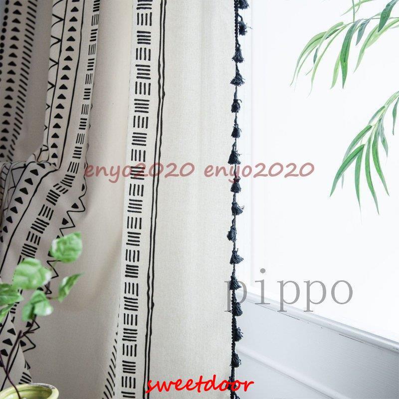 カーテン 間仕切り 突っ張り棒付き ロング のれん 半分遮光 綿麻 白黒 目隠し 仕切り 穴不要 遮光 遮像 洗える 巾幅150cm 穴あけ/ポール