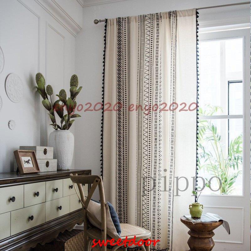 カーテン 間仕切り 突っ張り棒付き ロング のれん 半分遮光 綿麻 白黒 目隠し 仕切り 穴不要 遮光 遮像 洗える 巾幅150cm 穴あけ/ポール