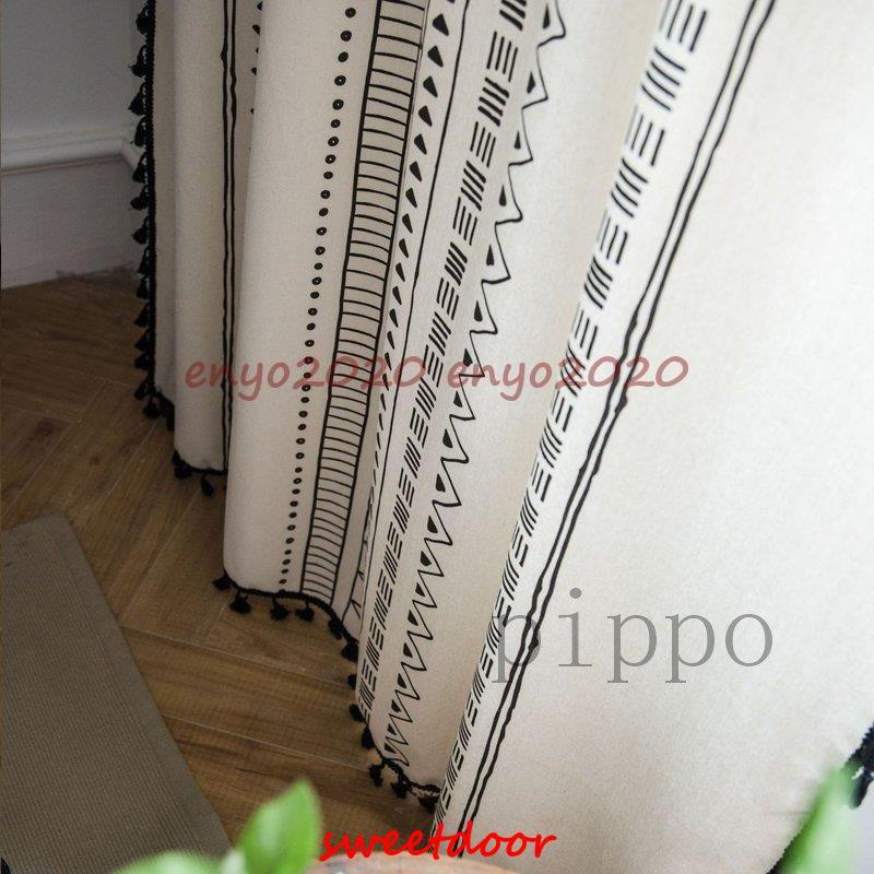 カーテン 間仕切り 突っ張り棒付き ロング のれん 半分遮光 綿麻 白黒 目隠し 仕切り 穴不要 遮光 遮像 洗える 巾幅150cm 穴あけ/ポール