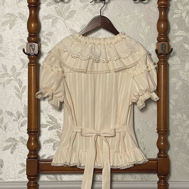 Lolita自制海盐童话纯棉内搭洛丽塔圆领衬衫打底泡泡袖溜肩上衣 Lolita自制海盐童话纯棉内搭洛丽塔圆领衬衫打底泡泡袖溜肩上衣