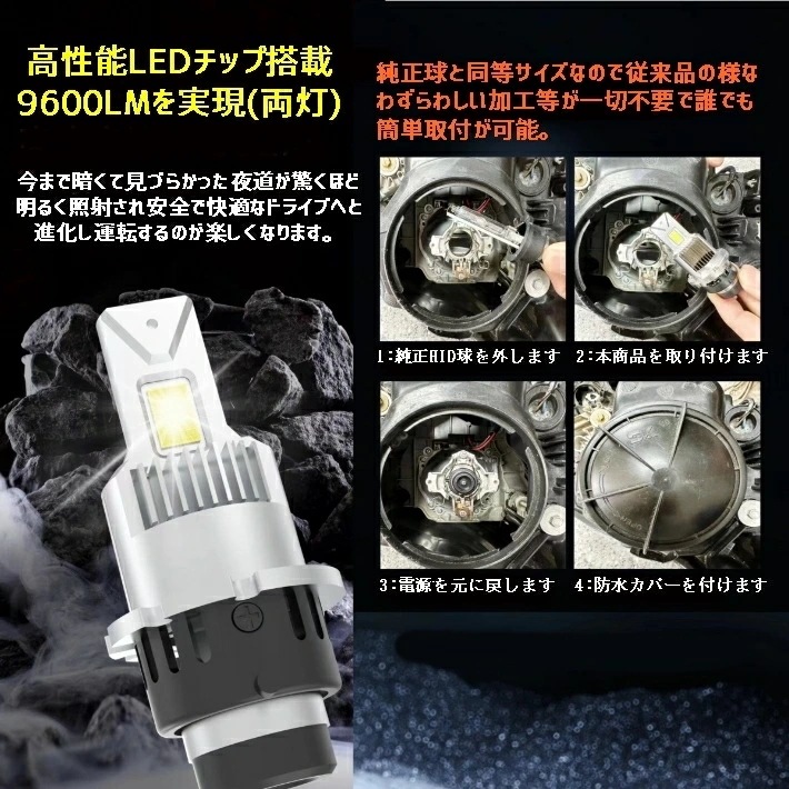 業界初ついに完成 純正球と簡単に交換するだけで HID を LED 化へ アウトランダー【OUTLANDER】 CW#W H22.1 H24.9 HID D2R 装着車用 100%無加工で取付可能