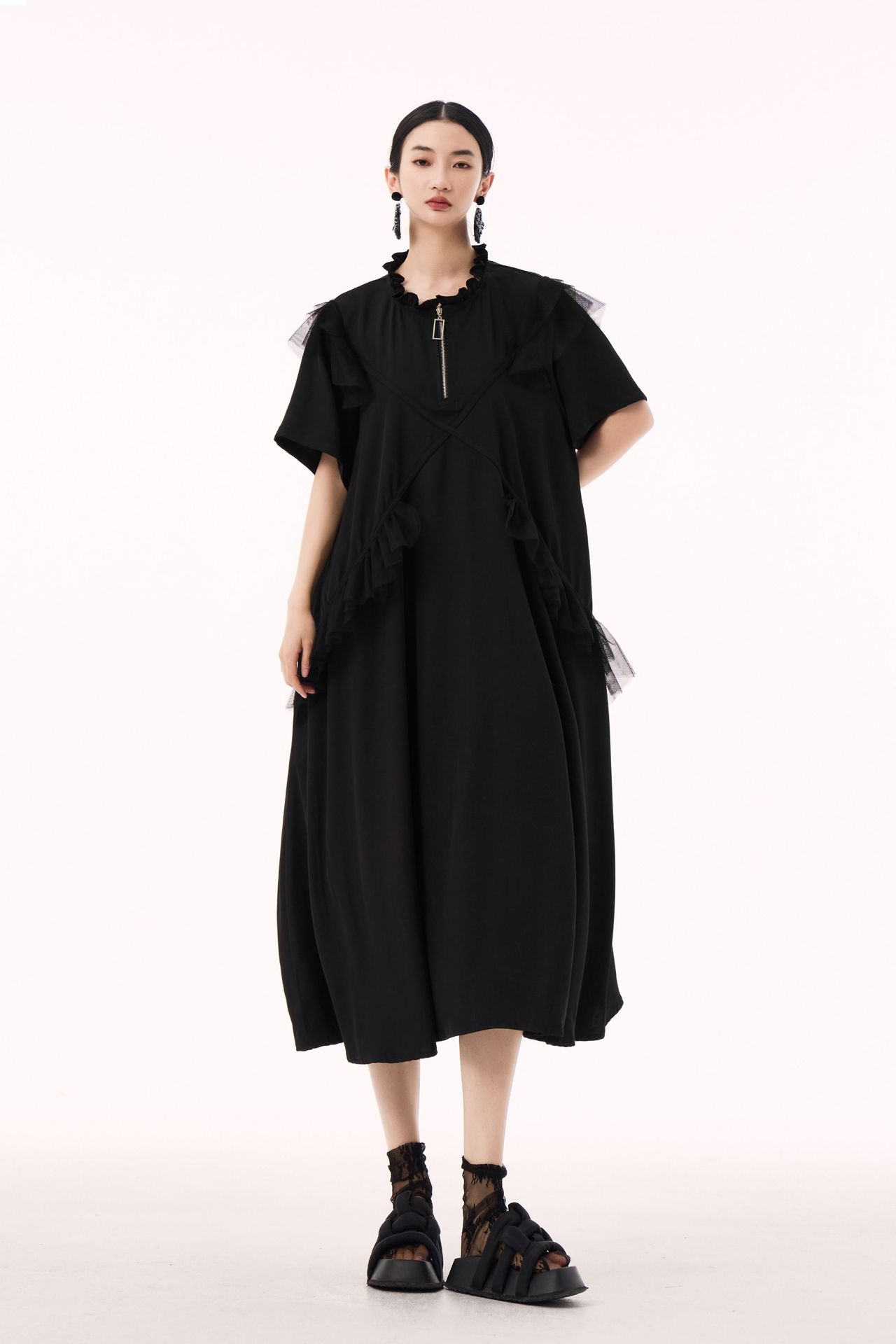 半袖 チュールドッキング ワンピース おしゃれ レディース ロングワンピース 関連商品購入可能 半袖 チュールドッキング ワンピース おしゃれ レディース ロングワンピース 関連商品購入可能