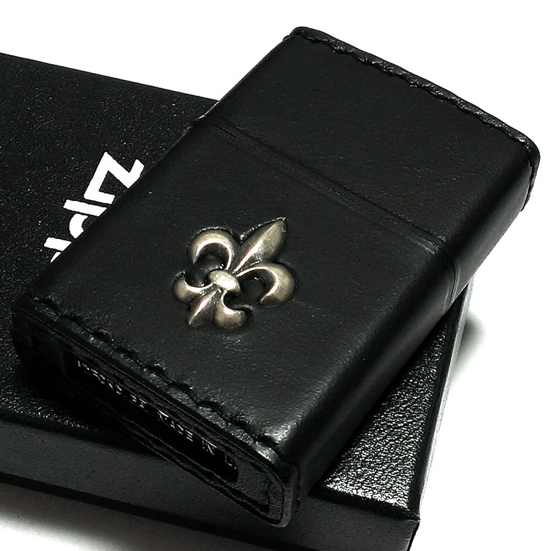 ZIPPO ライター 本牛革巻き ブラック Leather Lily ジッポ レザー リリー ユリ 黒 シンプル 牛革 かっこいい おしゃれ メンズ 男性 ギフト プレゼント