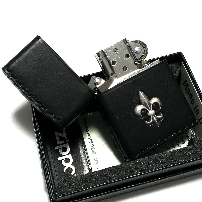 ZIPPO ライター 本牛革巻き ブラック Leather Lily ジッポ レザー リリー ユリ 黒 シンプル 牛革 かっこいい おしゃれ メンズ 男性 ギフト プレゼント