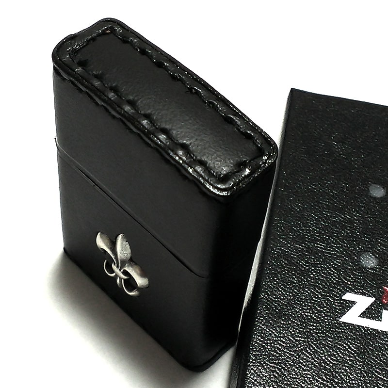 ZIPPO ライター 本牛革巻き ブラック Leather Lily ジッポ レザー リリー ユリ 黒 シンプル 牛革 かっこいい おしゃれ メンズ 男性 ギフト プレゼント