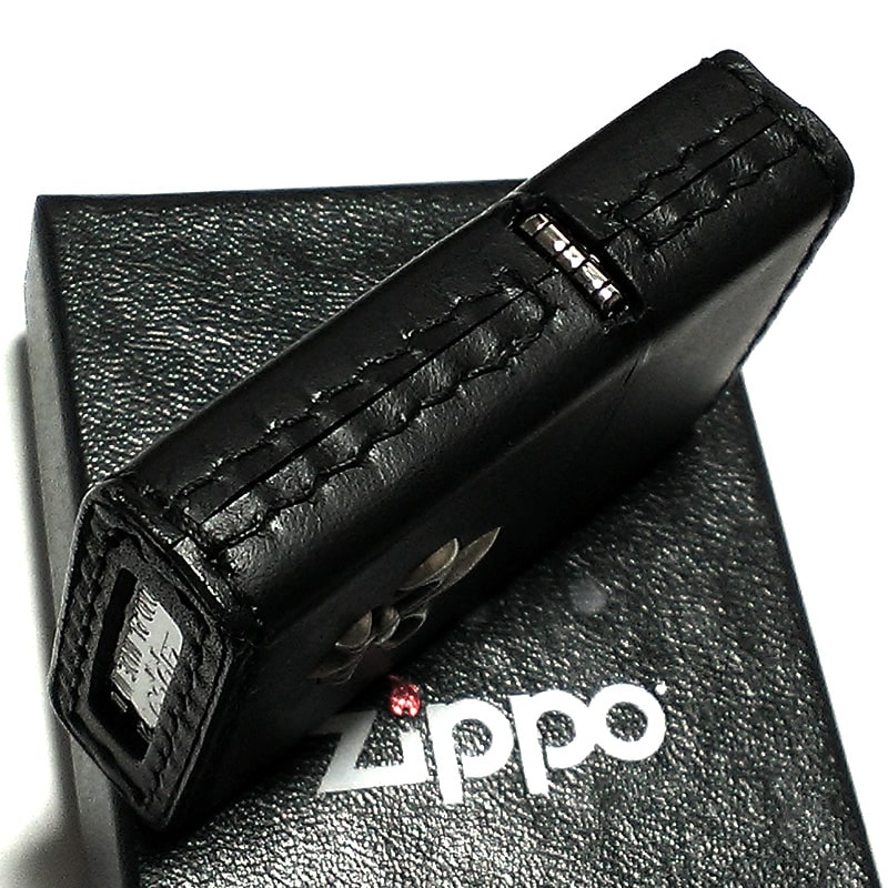 ZIPPO ライター 本牛革巻き ブラック Leather Lily ジッポ レザー リリー ユリ 黒 シンプル 牛革 かっこいい おしゃれ メンズ 男性 ギフト プレゼント