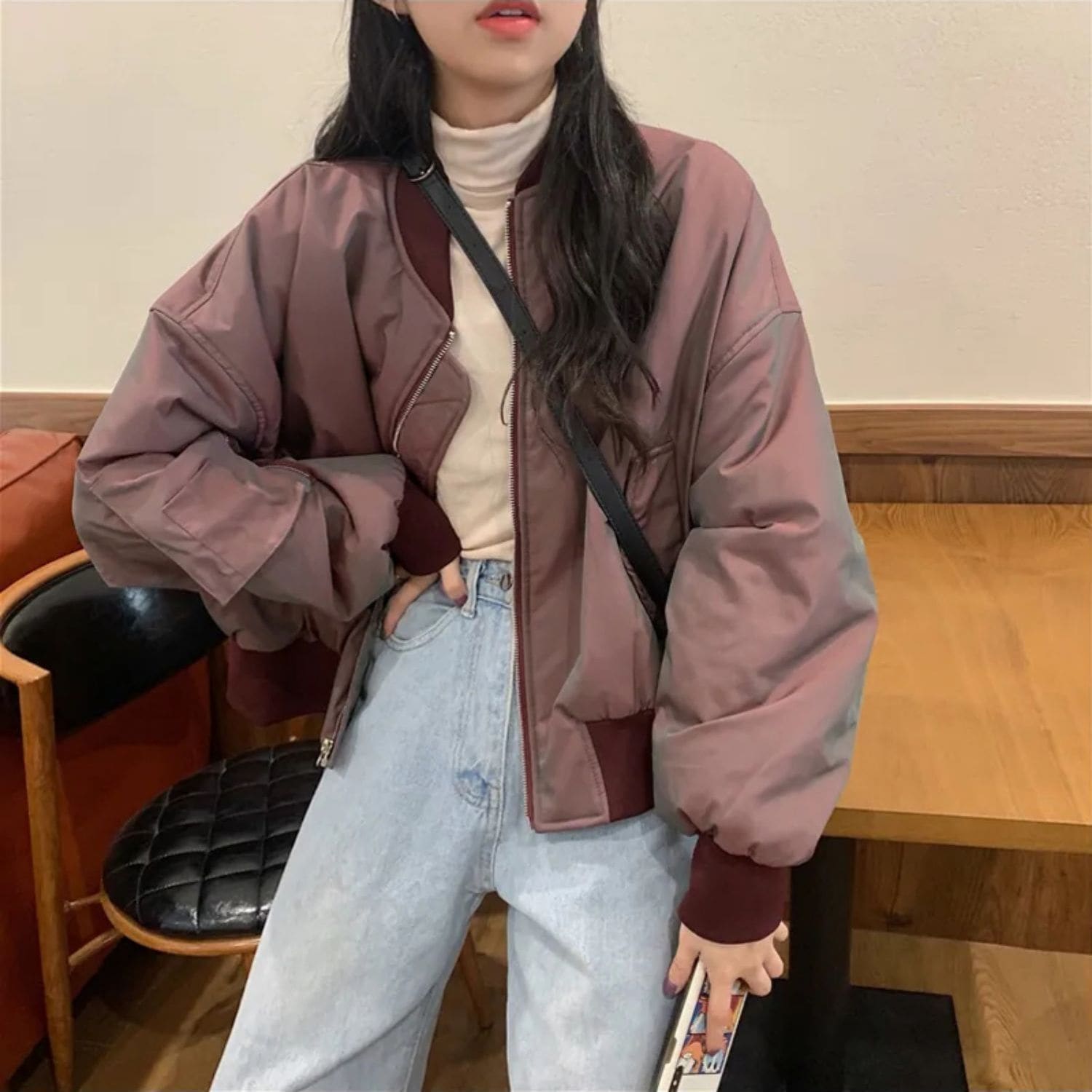 非常受欢迎！韓国ファッション新作ジャケットジャケッゆったり ショット丈 丸ネックライダース496