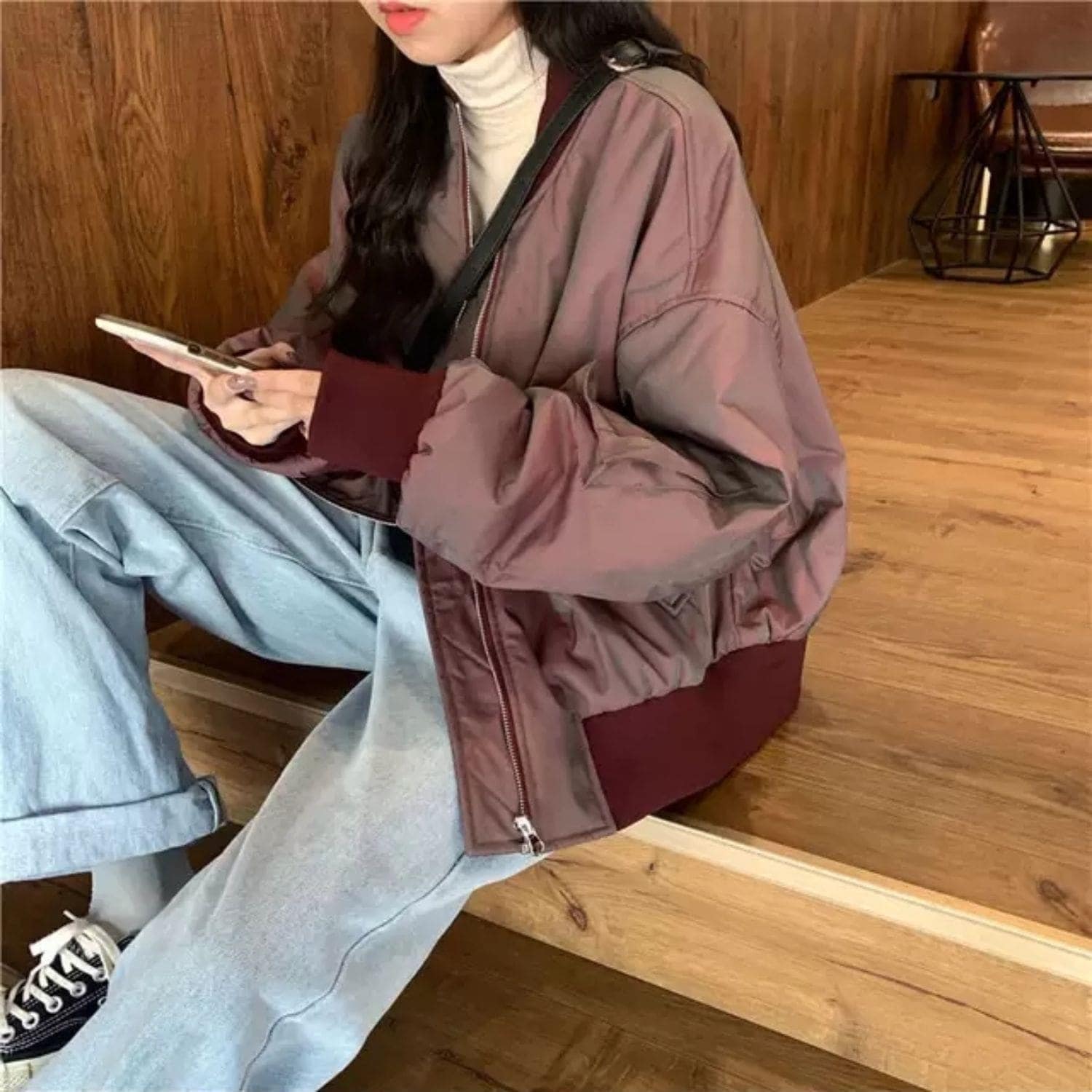 非常受欢迎！韓国ファッション新作ジャケットジャケッゆったり ショット丈 丸ネックライダース496