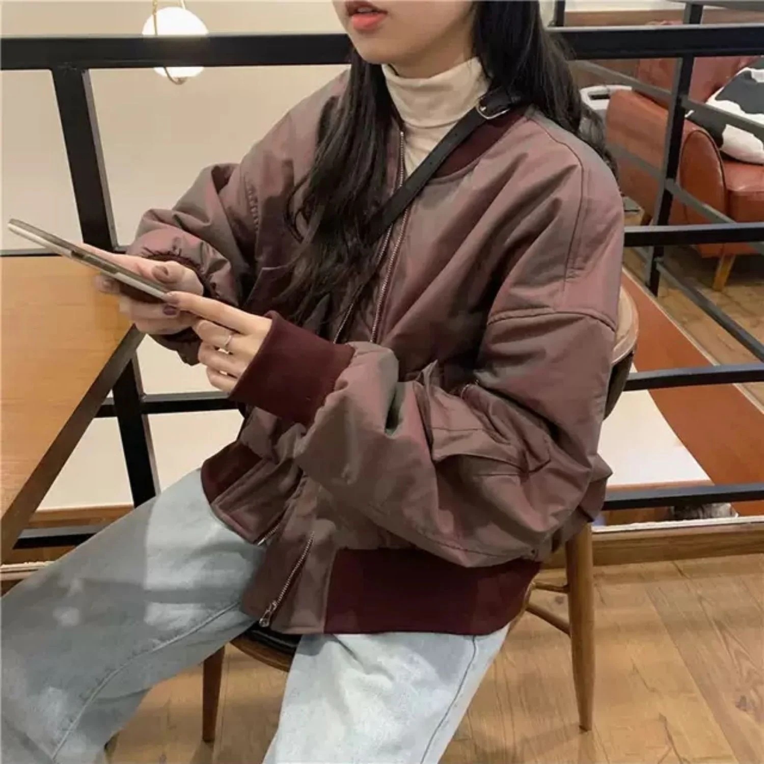 非常受欢迎！韓国ファッション新作ジャケットジャケッゆったり ショット丈 丸ネックライダース496