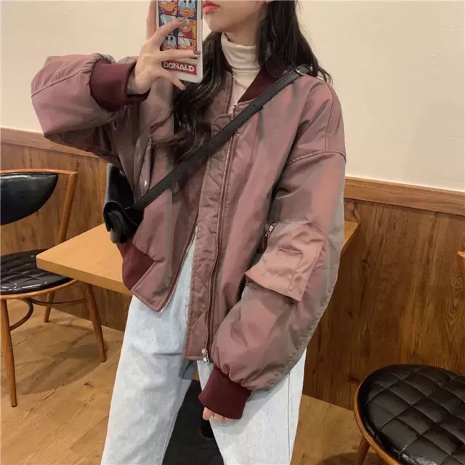 非常受欢迎！韓国ファッション新作ジャケットジャケッゆったり ショット丈 丸ネックライダース496