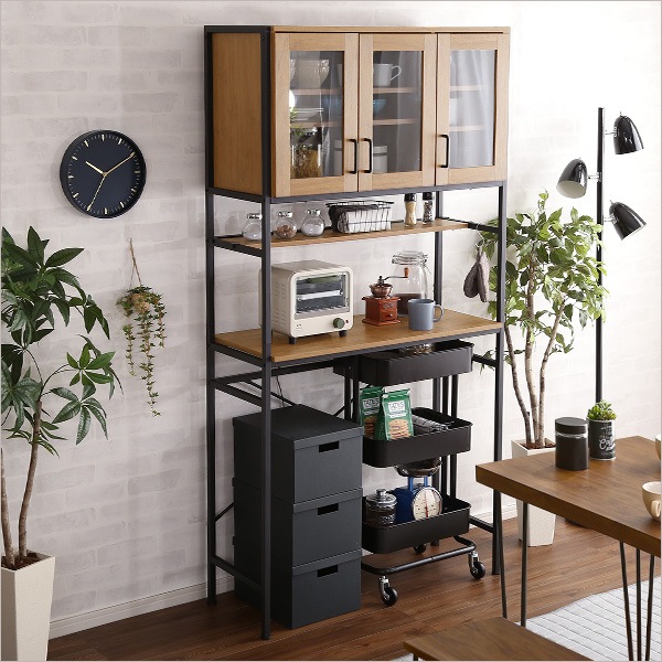 ラック 食器棚 レンジ台 キッチン収納 おしゃれ カップボード 棚 扉付き ガラス 北欧モダン テーブル キャビネット