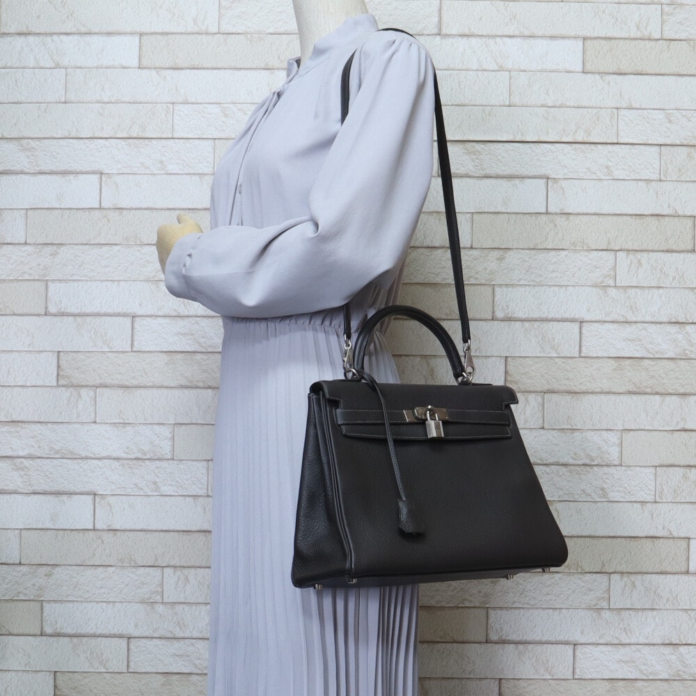 エルメス ケリー32 ハンドバッグ レザー グレー HERMES 中古 美品