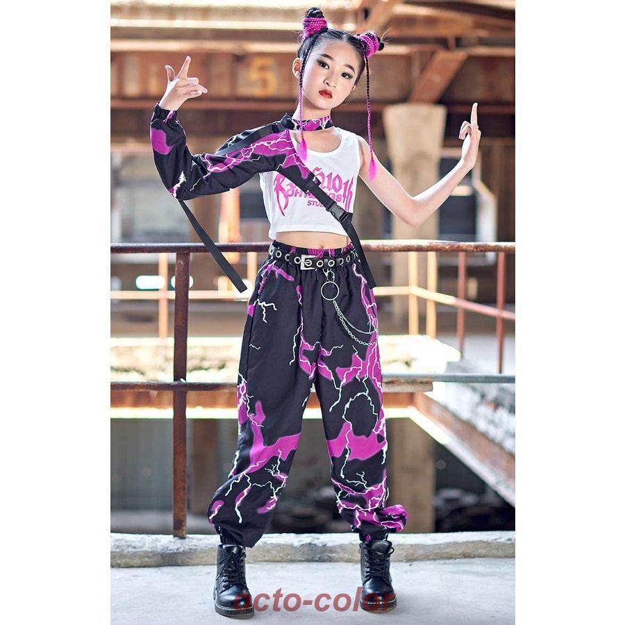 キッズダンス衣装 韓国 片袖 ベスト パンツ へそ出し 3点セットアップ ジャズダンス ステージ衣装 演奏会 練習着 ヒップホップ おしゃれ 卒業式 応援団