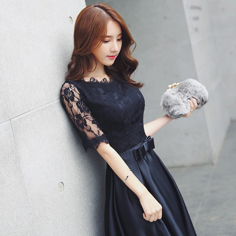 25追加パーティドレス ブラックロング ワンピース 韓国ファッション 結婚式 誕生日 演奏会 花嫁 司会