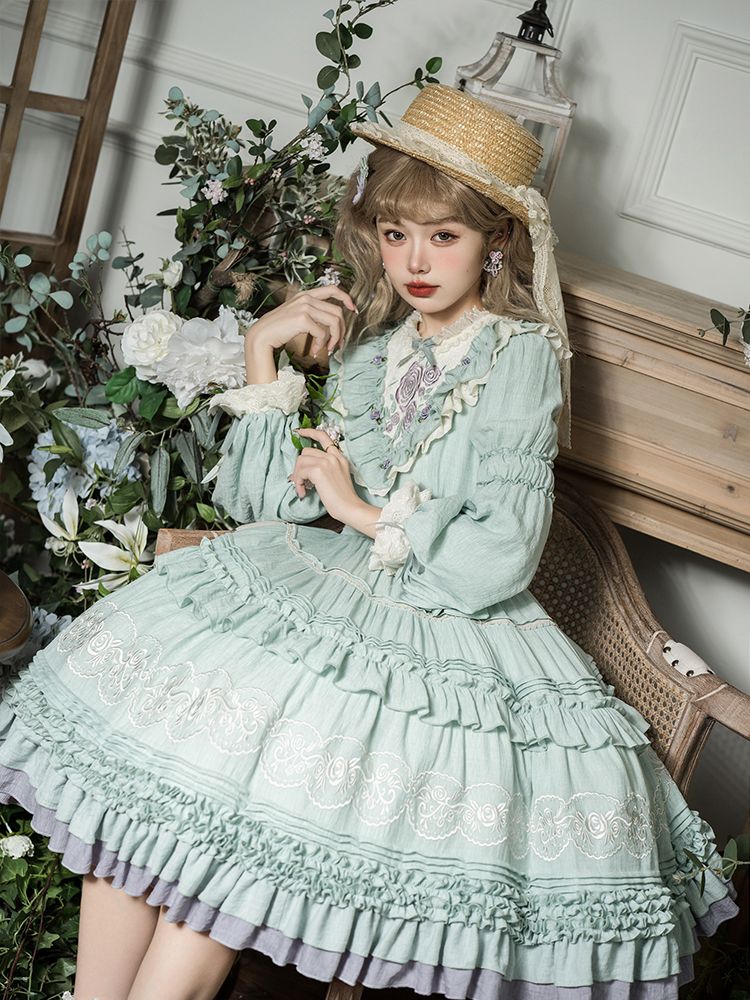 大きいサイズ レディース ロリータ ワンピース ドロタ ミスファットシスター P 刺繍 可愛い 長袖 ロリィタ 秋冬 大きいサイズ レディース ロリータ ワンピース ドロタ ミスファットシスター P 刺繍 可愛い 長袖 ロリィタ 秋冬