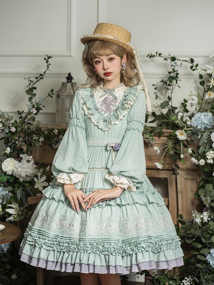 大きいサイズ レディース ロリータ ワンピース ドロタ ミスファットシスター P 刺繍 可愛い 長袖 ロリィタ 秋冬 大きいサイズ レディース ロリータ ワンピース ドロタ ミスファットシスター P 刺繍 可愛い 長袖 ロリィタ 秋冬