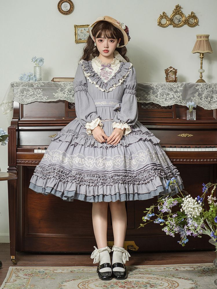 大きいサイズ レディース ロリータ ワンピース ドロタ ミスファットシスター P 刺繍 可愛い 長袖 ロリィタ 秋冬 大きいサイズ レディース ロリータ ワンピース ドロタ ミスファットシスター P 刺繍 可愛い 長袖 ロリィタ 秋冬