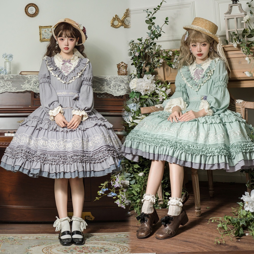 大きいサイズ レディース ロリータ ワンピース ドロタ ミスファットシスター P 刺繍 可愛い 長袖 ロリィタ 秋冬 大きいサイズ レディース ロリータ ワンピース ドロタ ミスファットシスター P 刺繍 可愛い 長袖 ロリィタ 秋冬