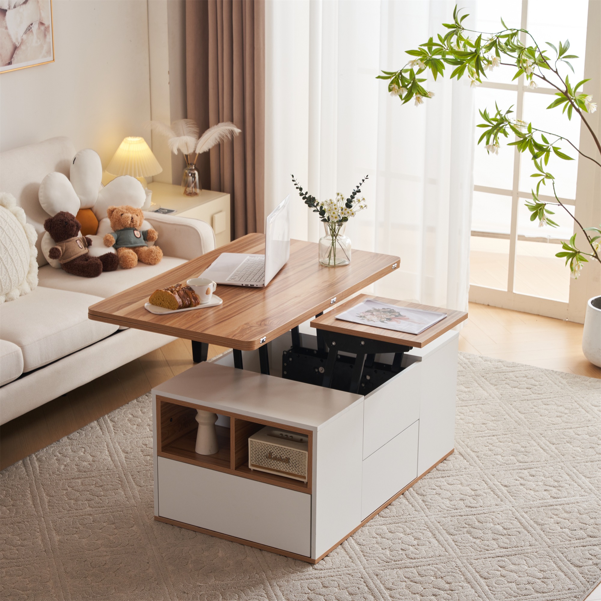 465テーブル センターテーブル 昇降式テーブル 高さ調節可能 幅100 折りたたみ 天板昇降 引出し 多機能 ダイニングテーブル【ホワイト】 465テーブル センターテーブル 昇降式テーブル 高さ調節可能 幅100 折りたたみ 天板昇降 引出し 多機能 ダイニングテーブル【ホワイト】