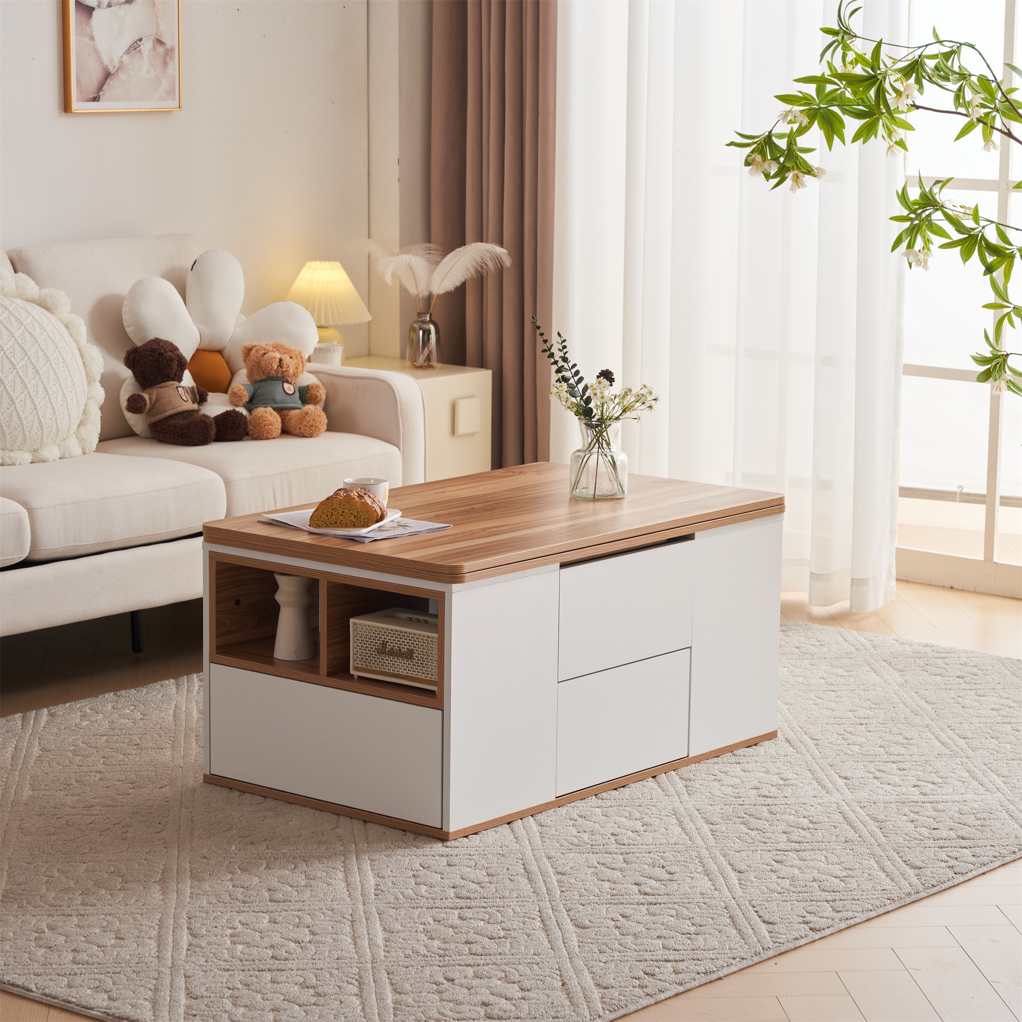 465テーブル センターテーブル 昇降式テーブル 高さ調節可能 幅100 折りたたみ 天板昇降 引出し 多機能 ダイニングテーブル【ホワイト】 465テーブル センターテーブル 昇降式テーブル 高さ調節可能 幅100 折りたたみ 天板昇降 引出し 多機能 ダイニングテーブル【ホワイト】