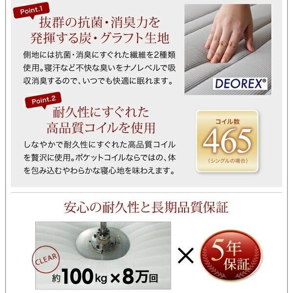 ダブルベッド 国産カバーポケットコイルマットレスセット 6段階高さ調節 すのこベッド 棚 コンセント ベッドセット 耐荷重600kg