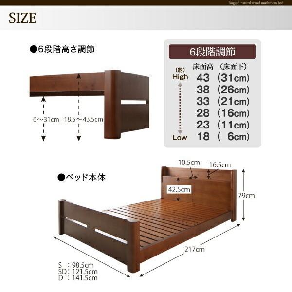 ダブルベッド 国産カバーポケットコイルマットレスセット 6段階高さ調節 すのこベッド 棚 コンセント ベッドセット 耐荷重600kg