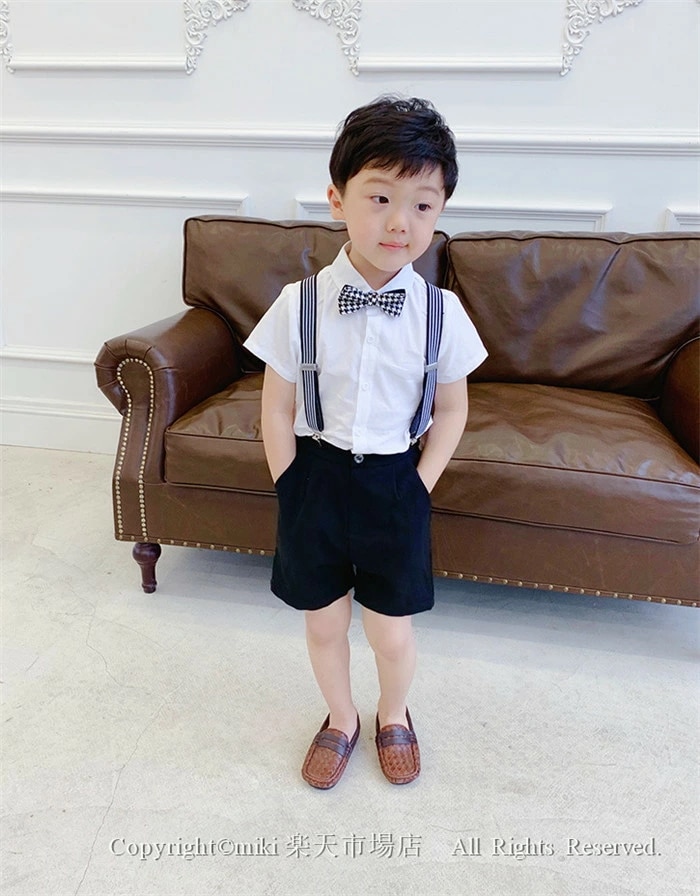 【即納】4点セット 蝶ネクタイ ワイシャツ パンツ サスペンダー JP子ども服 夏用スーツ フォーマルスーツ 幼児 学園祭 卒業 結婚式 発表会 七五三 お祝い 初節句 紳士服 入学式 誕生日 入園式