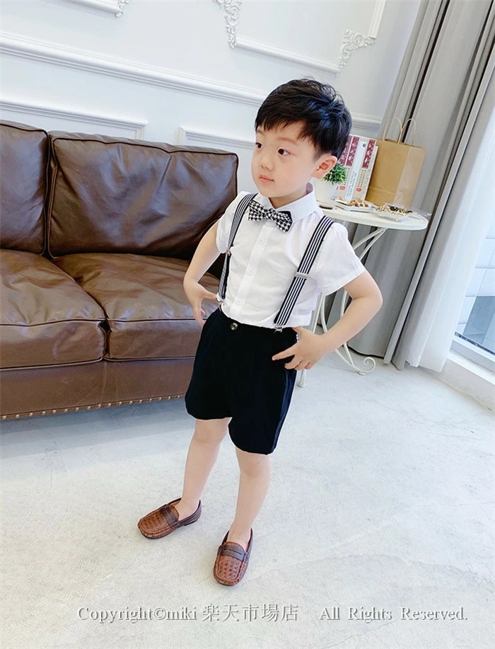 【即納】4点セット 蝶ネクタイ ワイシャツ パンツ サスペンダー JP子ども服 夏用スーツ フォーマルスーツ 幼児 学園祭 卒業 結婚式 発表会 七五三 お祝い 初節句 紳士服 入学式 誕生日 入園式