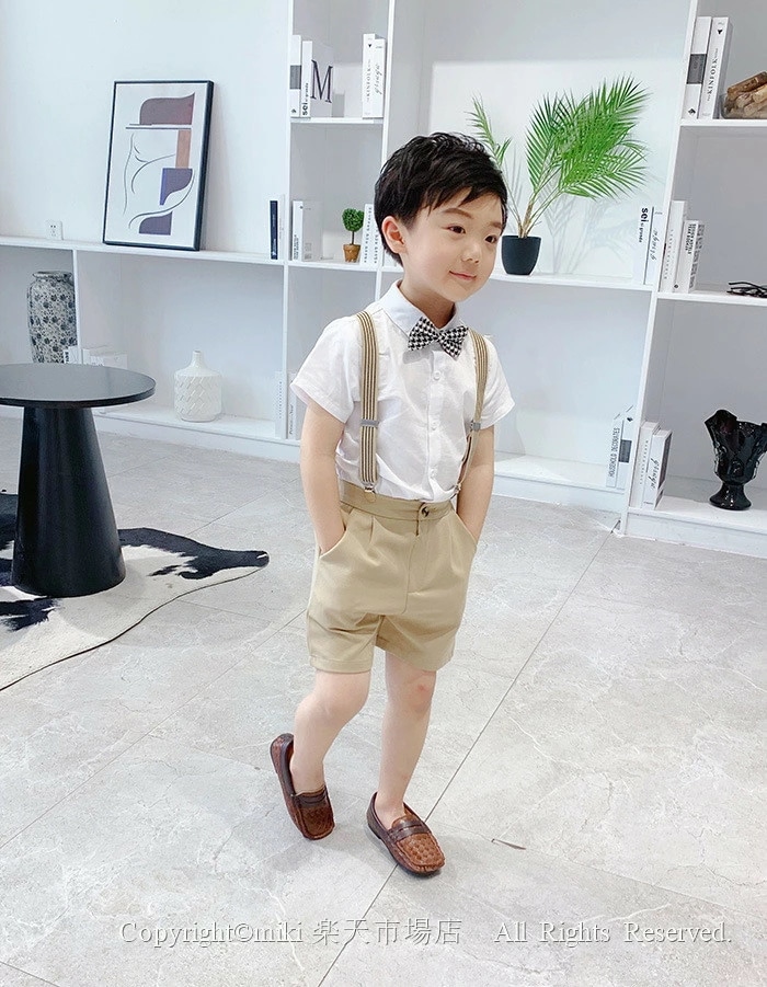 【即納】4点セット 蝶ネクタイ ワイシャツ パンツ サスペンダー JP子ども服 夏用スーツ フォーマルスーツ 幼児 学園祭 卒業 結婚式 発表会 七五三 お祝い 初節句 紳士服 入学式 誕生日 入園式