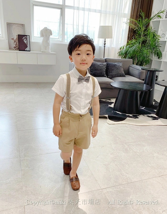 【即納】4点セット 蝶ネクタイ ワイシャツ パンツ サスペンダー JP子ども服 夏用スーツ フォーマルスーツ 幼児 学園祭 卒業 結婚式 発表会 七五三 お祝い 初節句 紳士服 入学式 誕生日 入園式