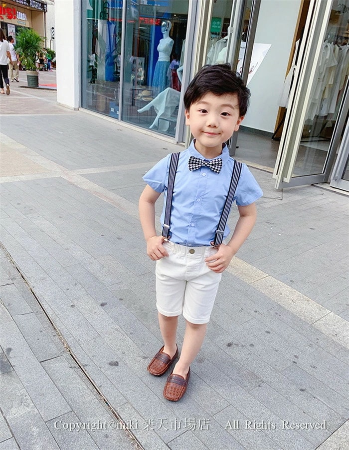 【即納】4点セット 蝶ネクタイ ワイシャツ パンツ サスペンダー JP子ども服 夏用スーツ フォーマルスーツ 幼児 学園祭 卒業 結婚式 発表会 七五三 お祝い 初節句 紳士服 入学式 誕生日 入園式