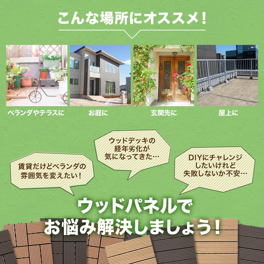 ウッドパネル パネル 人工木ウッドデッキ 54枚セット 4.8m2 人工木 DIY 北欧 ガーデン エクステリア 縁側 工具不要 ジョイント式 腐らない ベランダ ガーデニング 庭づくり バルコニー