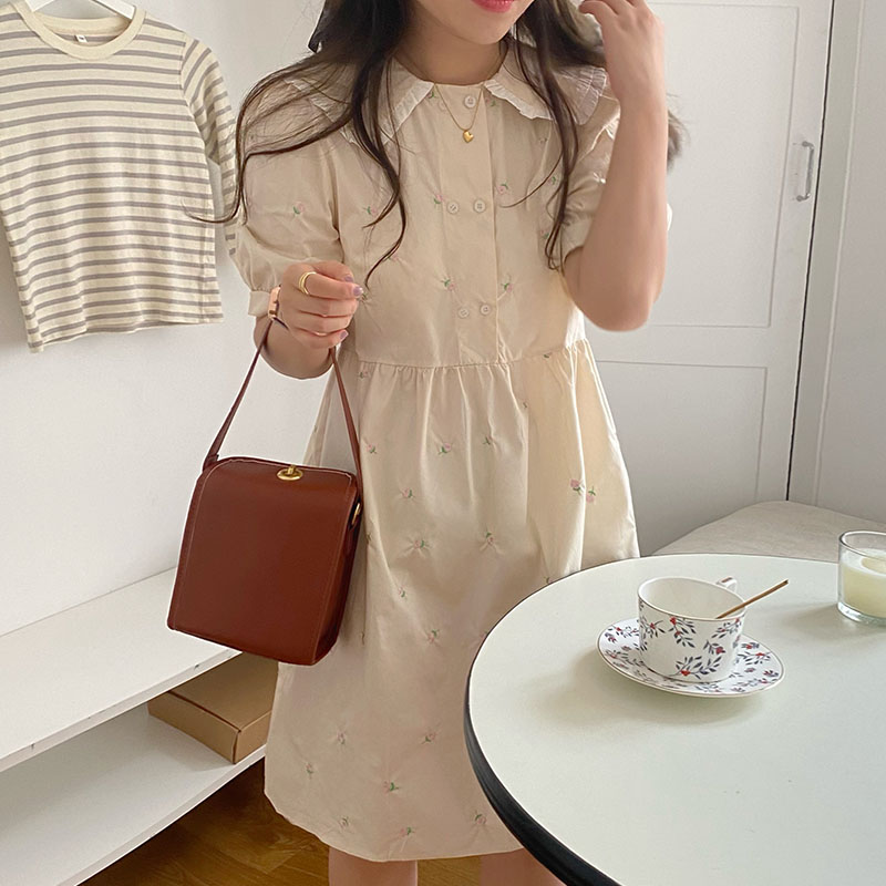 韓国ファッション 長袖 期間限定 ロング ドレス夏のフランス式気質襟を返し ニットワンピース パーティードレス