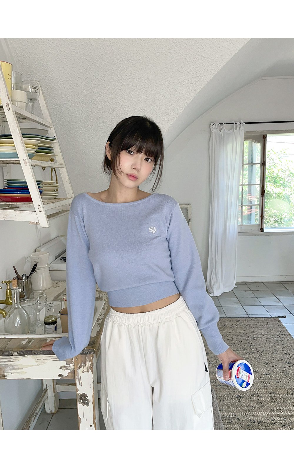 STITCH LOGO SOFT BOATNECK KNIT 4色 新商品 女性服 デイリールック 新商品 韓国人気 韓国ファッション シャツ 韓国スタイル 学生ファッション 肝節期