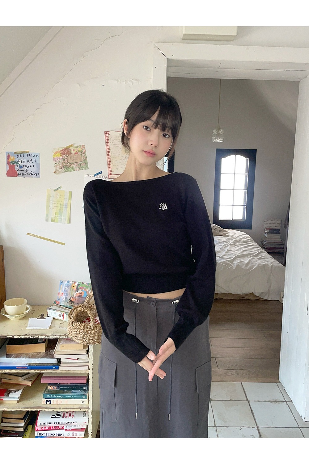 STITCH LOGO SOFT BOATNECK KNIT 4色 新商品 女性服 デイリールック 新商品 韓国人気 韓国ファッション シャツ 韓国スタイル 学生ファッション 肝節期