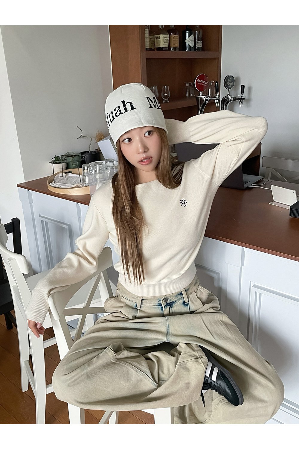 STITCH LOGO SOFT BOATNECK KNIT 4色 新商品 女性服 デイリールック 新商品 韓国人気 韓国ファッション シャツ 韓国スタイル 学生ファッション 肝節期
