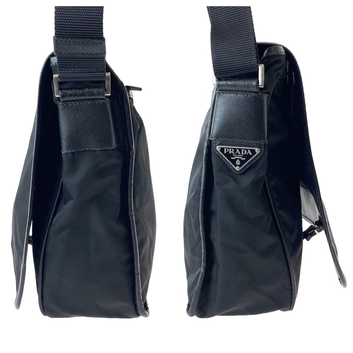 テスート 三角ロゴプレート ブラック 黒 シルバー金具 ナイロン ショルダーバッグ メッセンジャーバッグ メンズ 407078