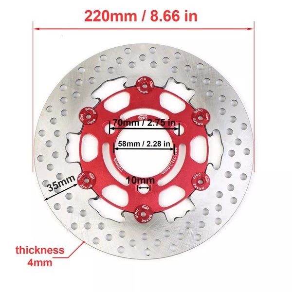 220mm ディスクフローティングオートバイアルミ3穴70mm 4穴55mm ピッチブレーキディスク内径 ブレーキローターフロン