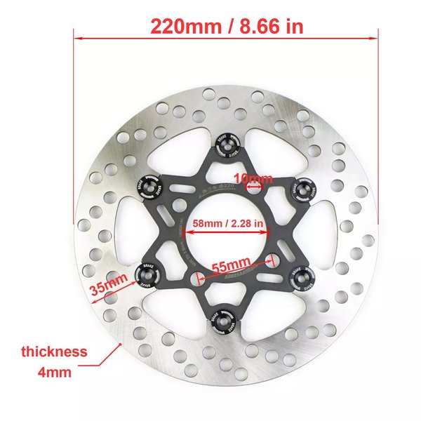 220mm ディスクフローティングオートバイアルミ3穴70mm 4穴55mm ピッチブレーキディスク内径 ブレーキローターフロン