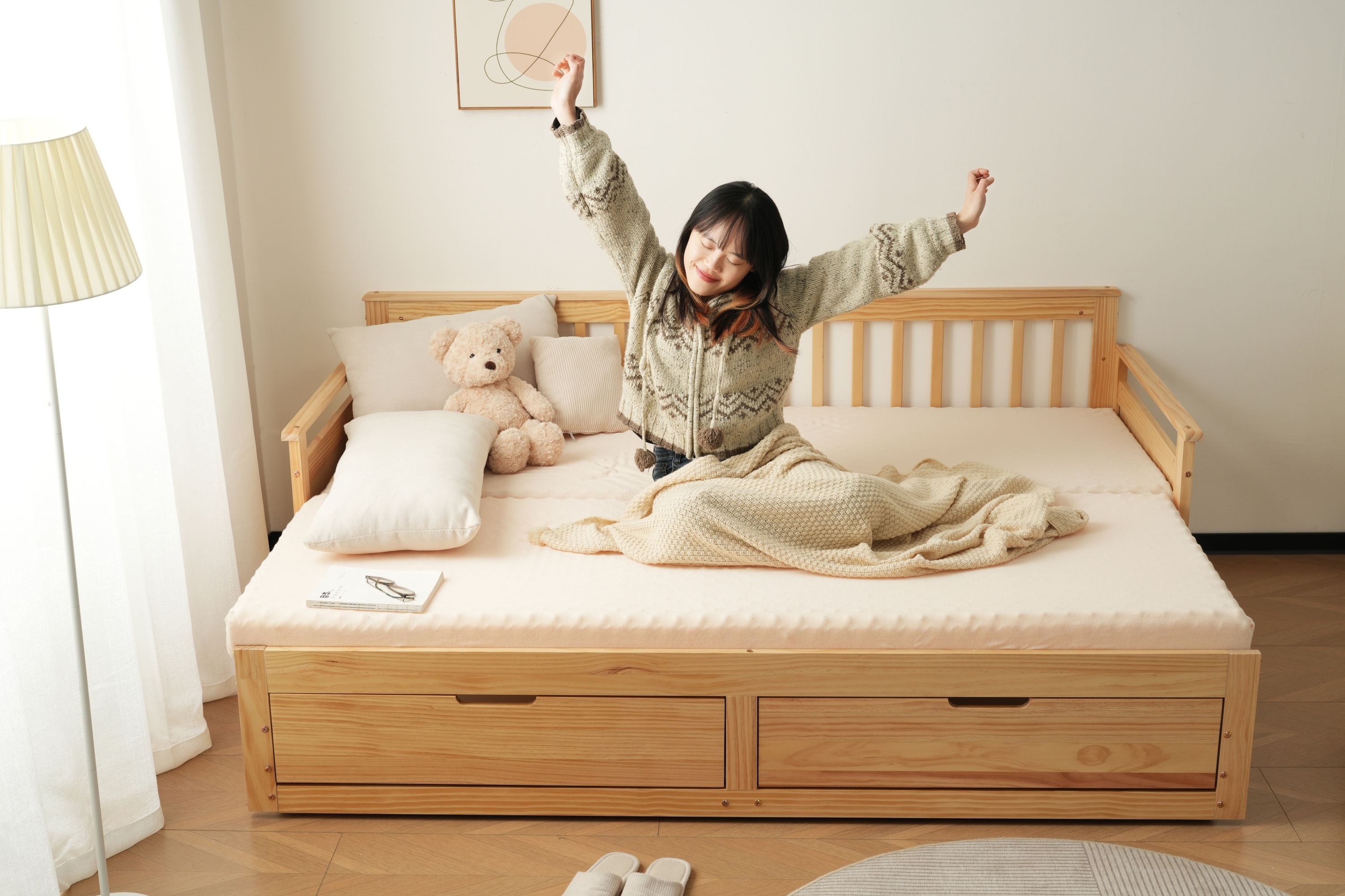 454【幅70cmマット2個付】ソファベッド ディベッド 伸長式ベッド 木製 引き出し付き 収納付き おしゃれ 2way 天然木 パイン材 すのこ仕様【ナチュラル】467 454【幅70cmマット2個付】ソファベッド ディベッド 伸長式ベッド 木製 引き出し付き 収納付き おしゃれ 2way 天然木 パイン材 すのこ仕様【ナチュラル】467