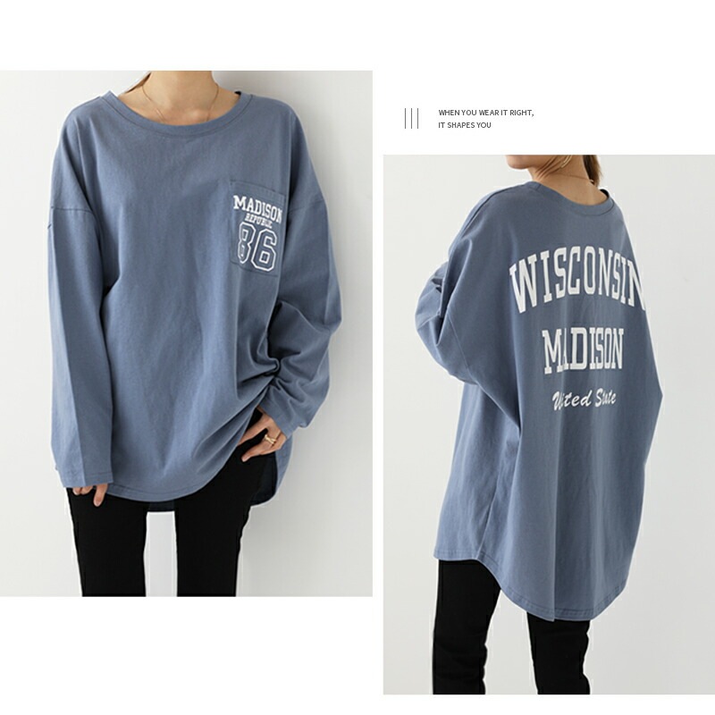 【OUTLET！クーポンで972円】 カレッジロゴ カットソー バックプリント 10色 ラウンドカット レイヤード Tシャツ トップス 長袖 カラバリ ママコーデ レディース 20代 30代 40代