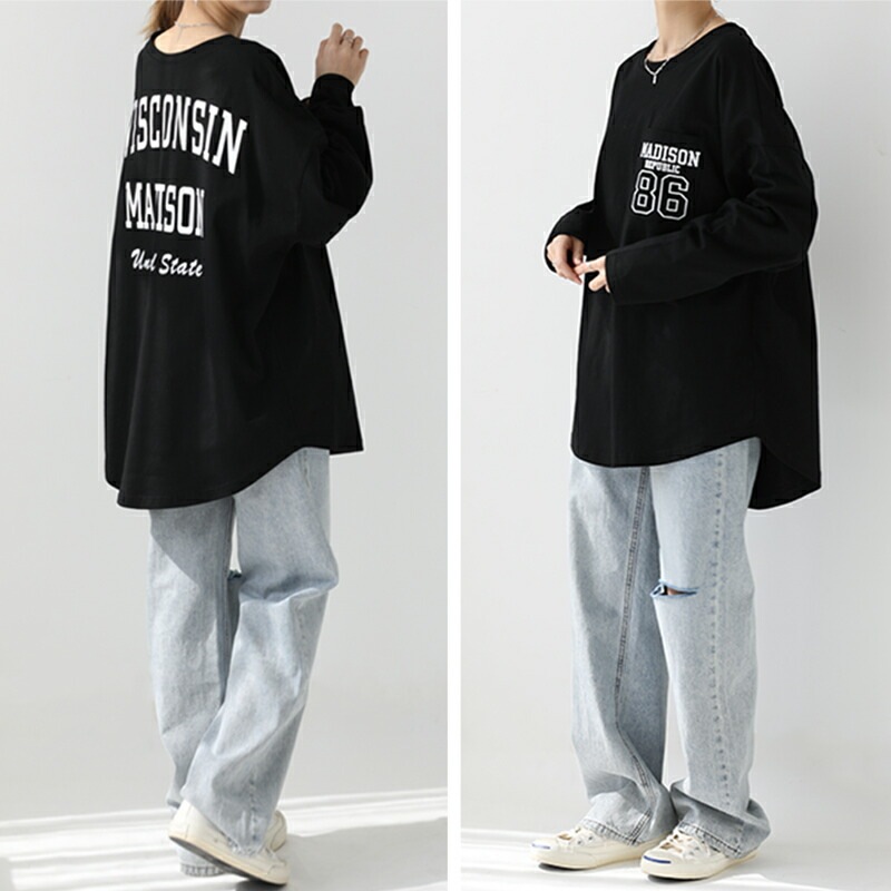 【OUTLET！クーポンで972円】 カレッジロゴ カットソー バックプリント 10色 ラウンドカット レイヤード Tシャツ トップス 長袖 カラバリ ママコーデ レディース 20代 30代 40代