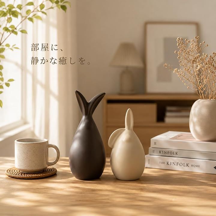 Qoo10] うさぎ 置物 陶器 北欧 インテリア 雑