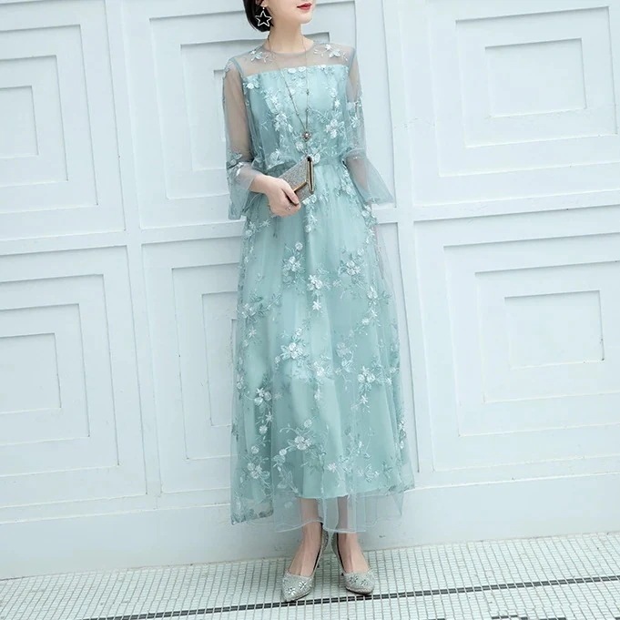 輝いて パーティードレス 結婚式 ワンピース ドレス フォーマルドレス 大きいサイズ レース ロングドレス レディース 体型カバー 成人式 同窓会 謝恩会 デートワンピース-a02