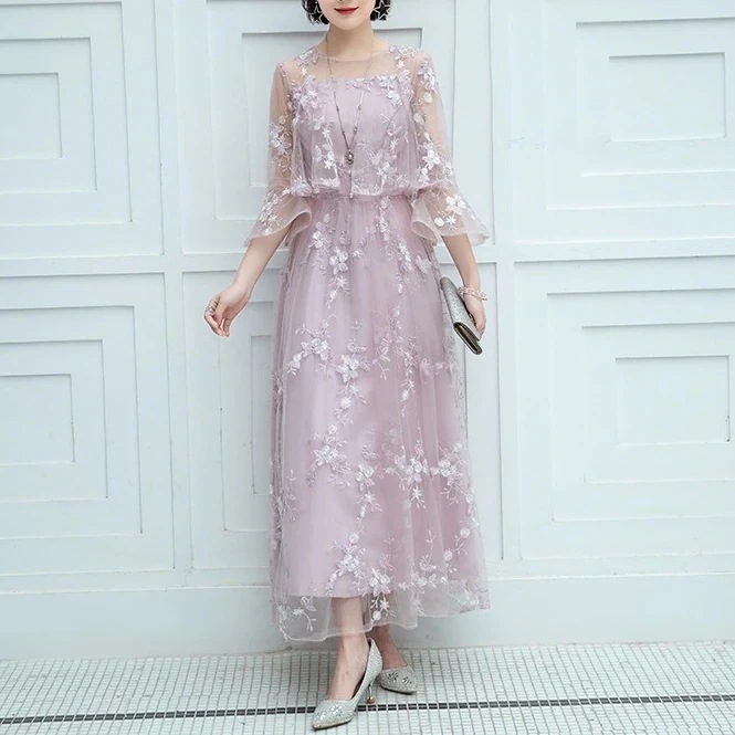 輝いて パーティードレス 結婚式 ワンピース ドレス フォーマルドレス 大きいサイズ レース ロングドレス レディース 体型カバー 成人式 同窓会 謝恩会 デートワンピース-a02