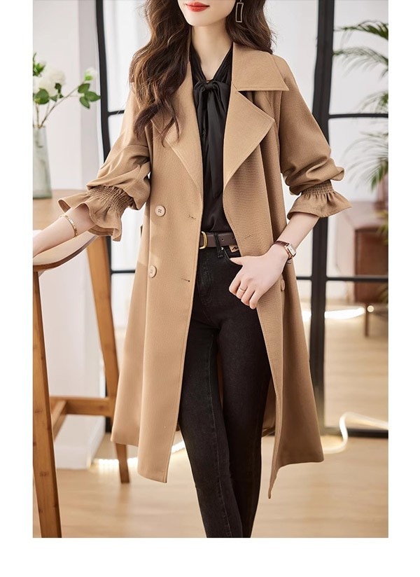 トレンチコート レディース 春秋コート ミディアムコート イギリス風 スプリングコート 春コート アウター オシャレ 大人 上品 無地 通勤 着痩せ カジュアル ブラック ベージュ 小さいサイズ 大き