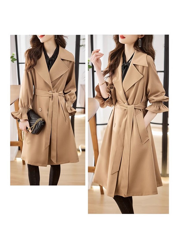 トレンチコート レディース 春秋コート ミディアムコート イギリス風 スプリングコート 春コート アウター オシャレ 大人 上品 無地 通勤 着痩せ カジュアル ブラック ベージュ 小さいサイズ 大き